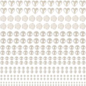 4366 PCS Self Adhesive Pearl StickersPearl Stickers for Crafts KidsAssorted Sizes & Shape Stick on Pearls for Hair, Face, Makeup, Eye 3mm/4mm/5mm/6mm/8mm/10mm/Rose/Heart Shape