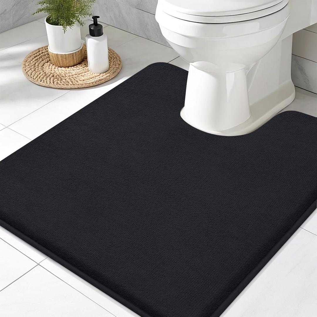 Smiry Memory Foam Toilet Rugs U-Shaped 20x20, Extra Soft Absorbent Non-Slip Contour Bathroom Rugs, Machine Washable Bath Mats for Toilet, Black