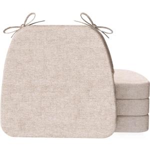 AAAAAcessories D-Shaped Chair Cushions, 2" Thick Dining Chair Pads with Ties and Removable, Machine-Washable Cover, 17" x 16", Set of 4, Beige (4 Count(Pack of 1))