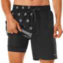 HODOSPORTS Mens Swimsuit Trunks 7" Quick-Dry Swim Shorts with Compression Liner and Zipper Pockets (Large,04 - American Flag