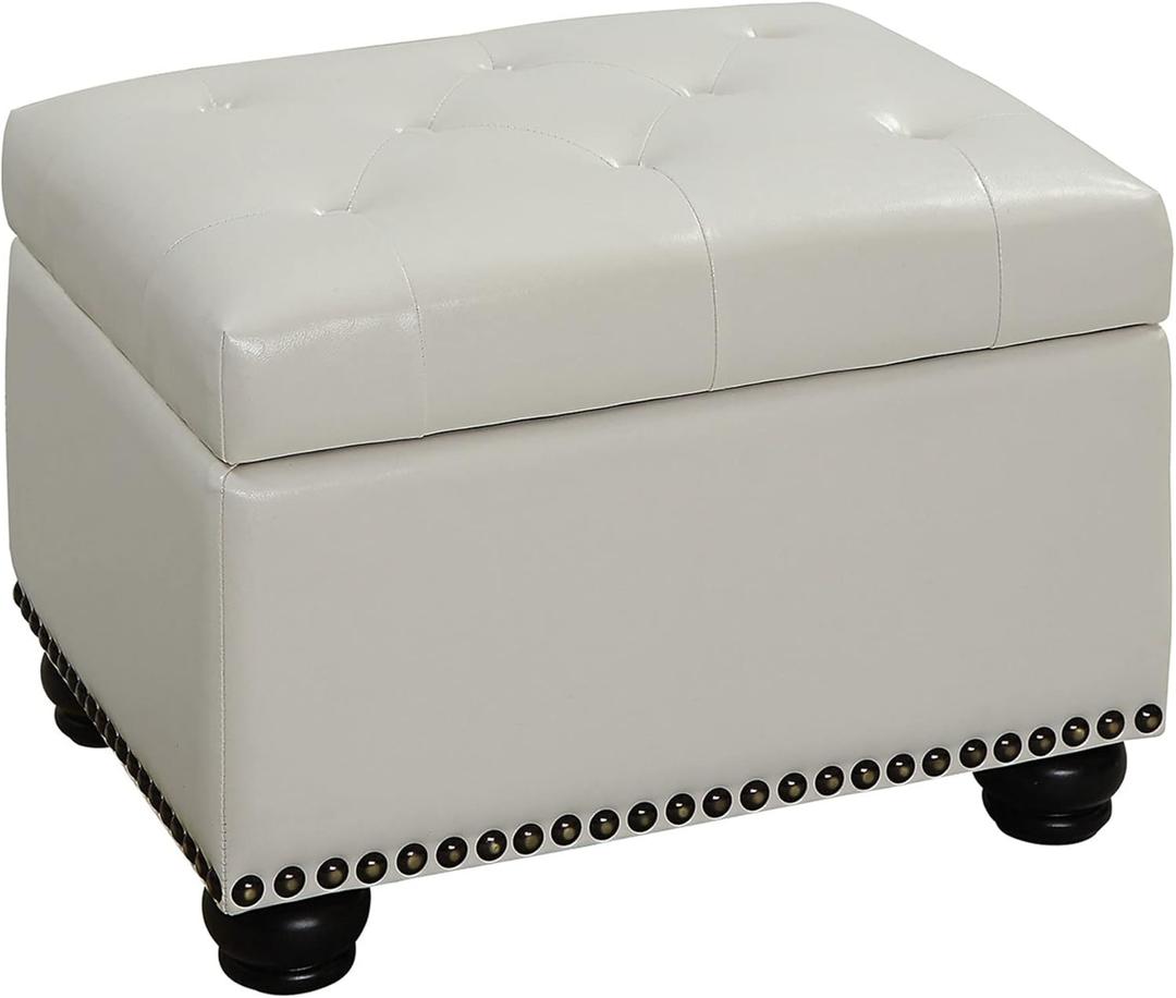 Convenience Concepts Designs4Comfort 5th Avenue Upholstered Storage Ottoman 24" Contemporary Foot Stool and Seat with Hinged Lid for Living, Dining Room, Office, Den, Ivory