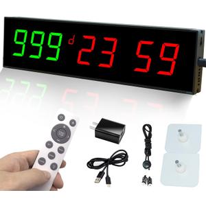 Digital Days Countdown Timer Clock,Retirement Countdown Calendar up to 999 Days,Count Timing Up Stopwatch,LED Wall Clock with Remote Control for Wedding Birthday Event Sports Vacation Examination (Green+red)