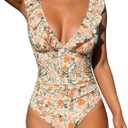 CUPSHE Women's Ruffled One Piece Swimsuit V Neck Lace Up (XXL)
