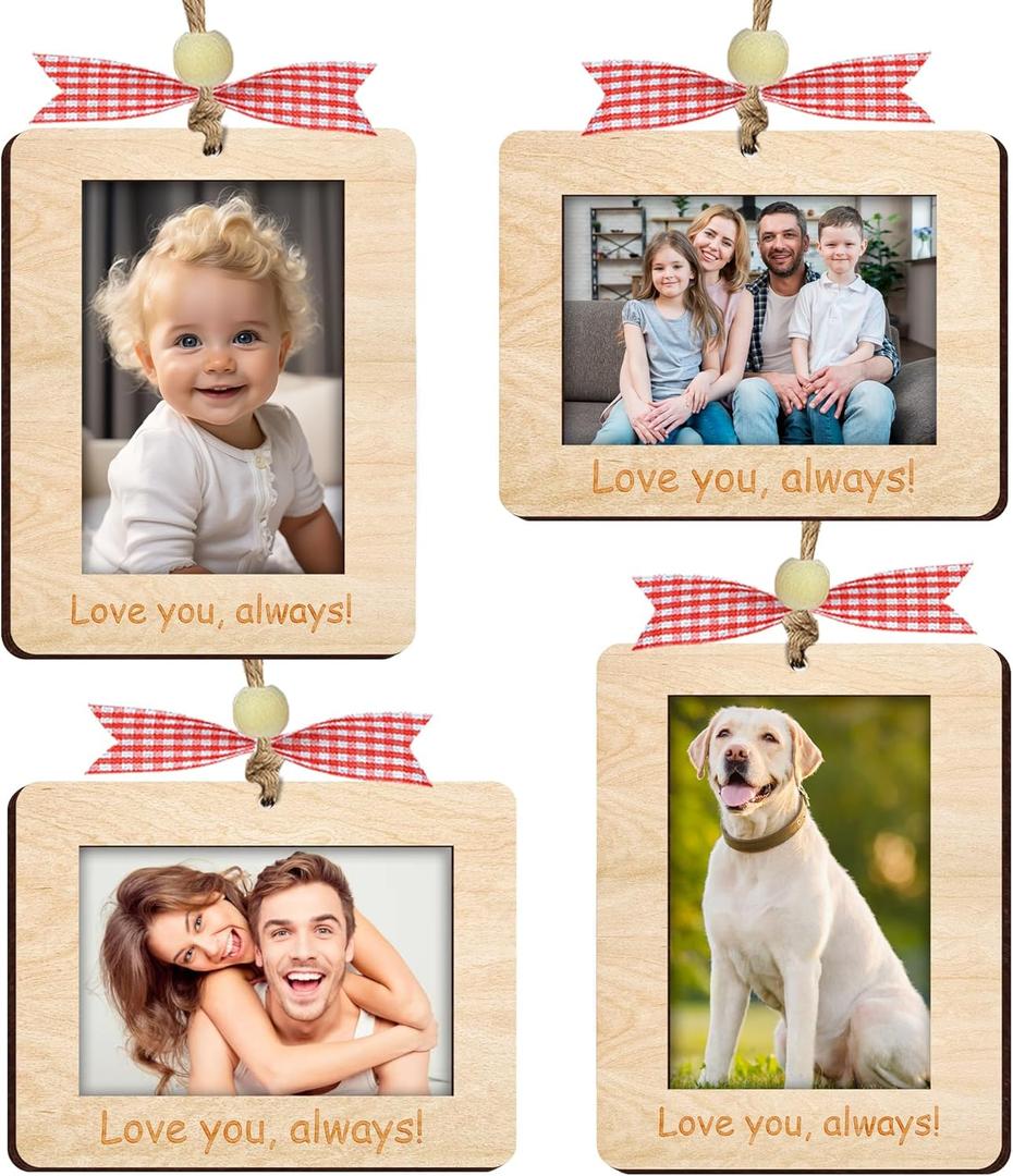 4 Pcs Family Photo Ornaments 2025, Horizontal Vertical Christmas Picture Frames Car Visor Clip, Fridge Magnet, Baby Festive Hanging Decoration, Keepsake Gift for Women, Friends, Pet Lovers HH639