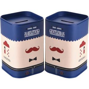 2 x 2 Pack Tinplate Piggy Bank Square Money Box Metal British Style Storage Jar Cartoon Children S Piggy Bank