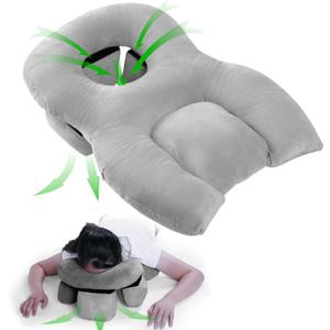 Face Down Pillow Massage Headrest for Bed, Face Down for Sleeping, Vitrectomy/After BBL/Eye Surgery Recovery, Stomach Sleeping/Prone Pillow, Portable Massage Table, Light Gray