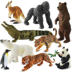 Zippytots 9 PCS Zoo Animal Toys for Kids 3-5 Realistic Plastic Wild Animal Figurine Toys Educational Learning Toy for Kids Boys Girls Toddlers