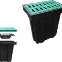Catch Basin for Drainage with Fiber Glass Grate-22x14x24 in. Large Drainage Basin with Debris Basket,A15 French Drain Basin Without Reserved Hole for Yard,Downspout,Lawn,Municipal Pipeline