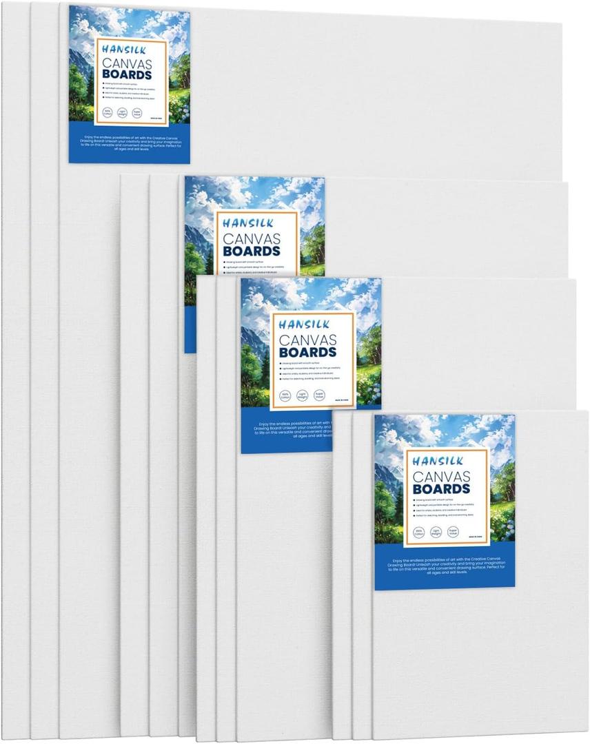 Canvas Boards for Painting 12 Pack Paint Canvas Panels Set-5x7, 8x10, 9x12,12x16 Inches-100% Cotton 10 Pack Canvas Panels for Acrylic, Oil, and Watercolor - Ideal for Artists and Hobbyists