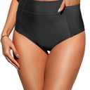 Tempt Me Women High Waisted Swimsuit Bikini Bottoms - Tummy Control Swim Bottom Full Coverage Bathing Suit with Pockets 2025 (Large, Black)