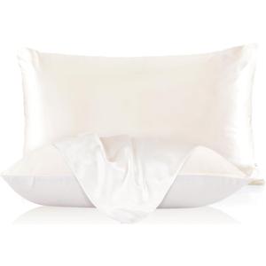 LILYSILK 19mm Silk Mulberry Pillowcase for Hair with Cotton Underside King 20x36 Inch Ivory 1pc