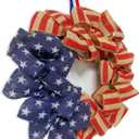 Patriotic Front Door Wreath, 24" 250 Anniversary USA Wreath 4th of July Independence Day Decorative Wreath for Front Door America Patriotic Flag Burlap Farmhouse Memorial Day Window Decor