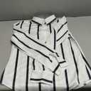 Remelon Women's Casual Striped Long Sleeve Collar Button Down Shirt Blouse  (Large, White)