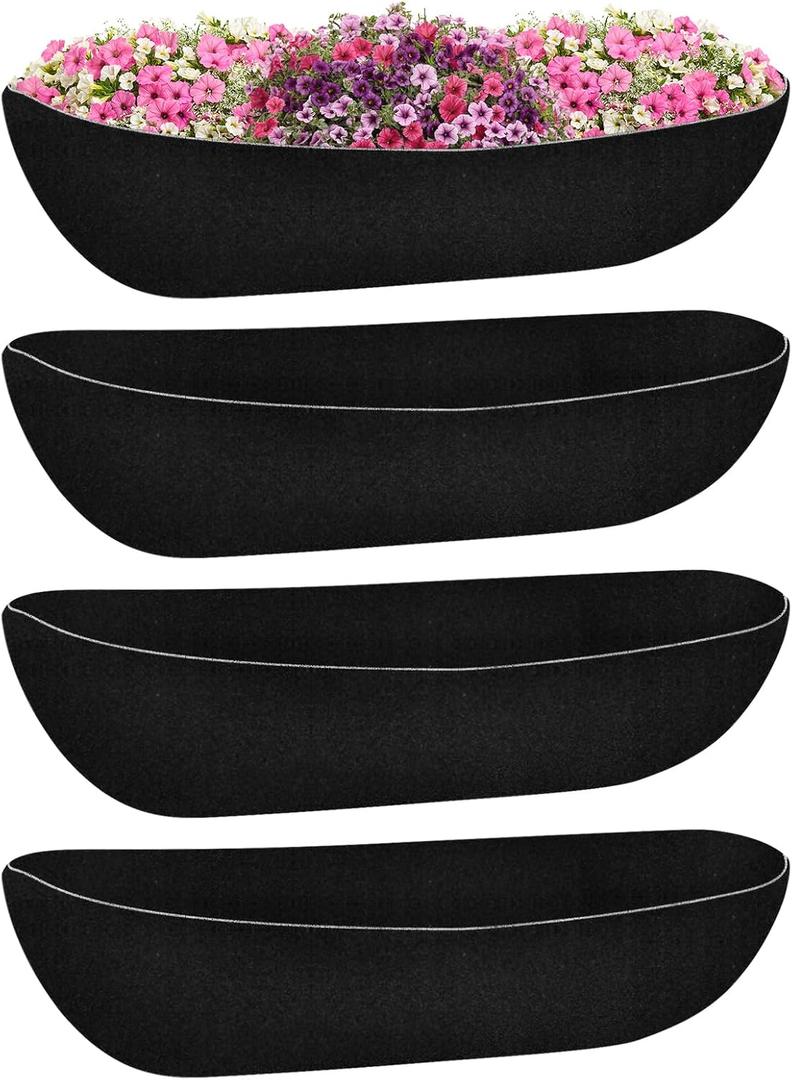 Riare 4 Pack 24 Inch Black Felt Window Box Liners- Fabric Trough Planter Basket Liners Replacement, Non-Woven Hanging Plant Liner for Wall Hanging Basket, Garden Fence Railing (Avoid Bird Nesting)