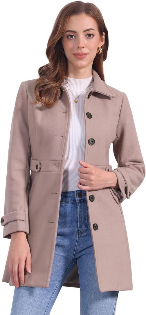Allegra K Women's Single Breasted Long Outwear Winter Coat with Pockets, X-Small, Dusty Pink