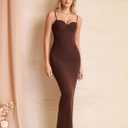 KUTUMAI Vintage Corset Long Formal Dress Lace Slit Back Bodycon Maxi Cocktail Wedding Guest Dresses for Women Elegant (Brown, S)