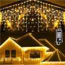 KNONEW 99ft 960 LED Christmas Lights Outdoor Decorations with 180 Drops, 8 Modes Curtain Fairy Light, Clear Wire LED String Light Indoor Decor for Wedding Party Christmas (Warm White)