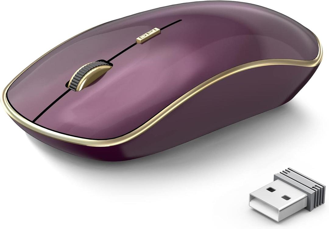 JOYACCESS J Wireless Mouse for Laptop, 2.4G Slim Wireless Silent Mouse, Portable Wireless Computer Mouse, 3200 DPI, USB Wireless Mouse for Desktop, Notebook, Chromebook, PC (Wine Red)