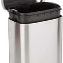 Amazon Basics SMALL Trash Can, 3.1 Gallon (12L), Smudge Resistant Rectangular Bin with Soft-Close Lid, Step Foot Pedal, Removable Inner Bucket, Brushed Stainless Steel, Satin Nickel Finish