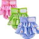 Washable Female Dog Diapers, Durable Pet Skirt for Dog Dress, Reusable Pet Diapers and Puppies Dogs Heat Panties for Girl Dogs Menstrual Periods (X-Small, 3 Packs) (Pink Green Blue)