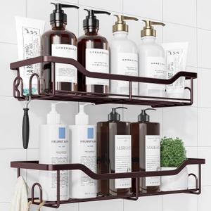 Kitsure Shower Caddy Large - Adhesive Shower Organizer, Stainless Steel Shower Shelf for Inside Shower, No Drill Bathroom Organizers and Storage, Home Decor Accessories, 2 Pack, Brown