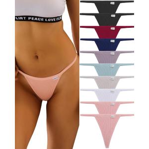 FINETOO 10 Pack G-String Thongs for Women Cotton Panties Stretch T-back Tangas Low Rise Hipster Underwear Sexy  (Large, 10 Pack Thongs)