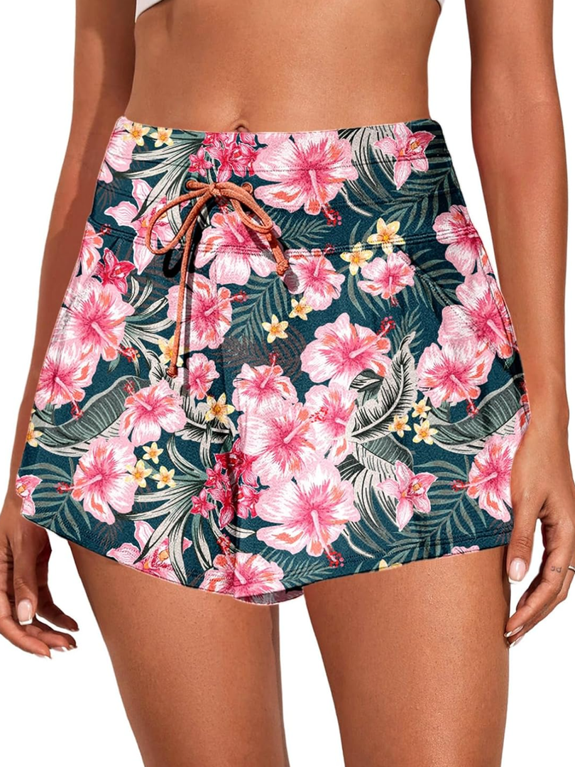Control Swim Bottom High Waisted Quick Dry Tankini Bottom with Pockets Large
