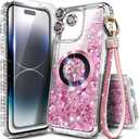NGB Designed for iPhone 14 Plus Case, Rose Gold | Magnetic Compatible with MagSafe | Glitter Liquid Sparkle Cute Cover for Women Girls | with Screen Protector & Camera Lens Protector & Wrist Strap