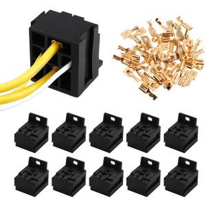 10PCS Relay Base Holders, 12V/24V 30A-80A Socket Holder Connector, 5 Pin Base Socket With 50PCS 6.3mm Terminals Electrical Wire Splice Connectors for Car Truck Marine Boat
