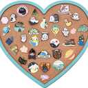 BENECREAT Light Sky Blue Heart Pin Cork Board, 10.6x11.8inch Bulletin Display Board Wall Mounted Cork Board for Brooch Pin Storage Display, Office Home and School Decor