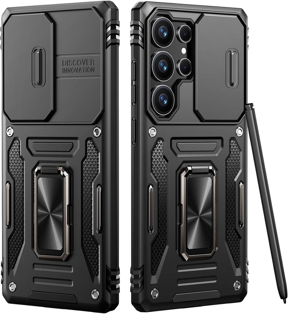 Armor Compatible for Samsung Galaxy S25 Ultra Case with Camera Cover Military Grade Drop Protection Phone Case Compatible for Samsung Galaxy S25 Ultra Phone Case (Black)