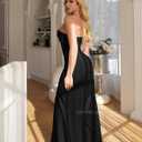 YMDUCH Women's Elegant Strapless Bodycon Ruched Ruffle High Split Long Formal Evening Dress (Black, Small)
