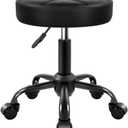 KKTONER Rolling Stool Chair PU Leather Height Adjustable Round Stool with Wheels Chair for Salon Spa Drafting Small (Black), 25.6" X 13.20" X 16.5"