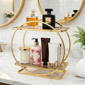 BO2703 2 Tier Bathroom Organizer, Perfume Organizer for Dresser, Gold
