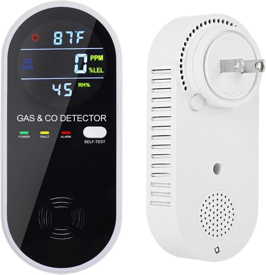 4-in-1 Combination Gas & Carbon Monoxide Detector,Dual Sensor Natural Gas Leak Detector & Carbon Monoxide Detectors Plug in (Temperature & Humidity) for Home,RV,Apartment
