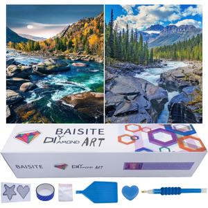 BAISITE Diamond Art Kits for Adults Beginners,2 Pack Round 5D Paint with Diamonds Pictures Full Drill Cross Stitch Home Wall Decor DIY Crafts Kits(12x16 Inches) BSTDPK807-808