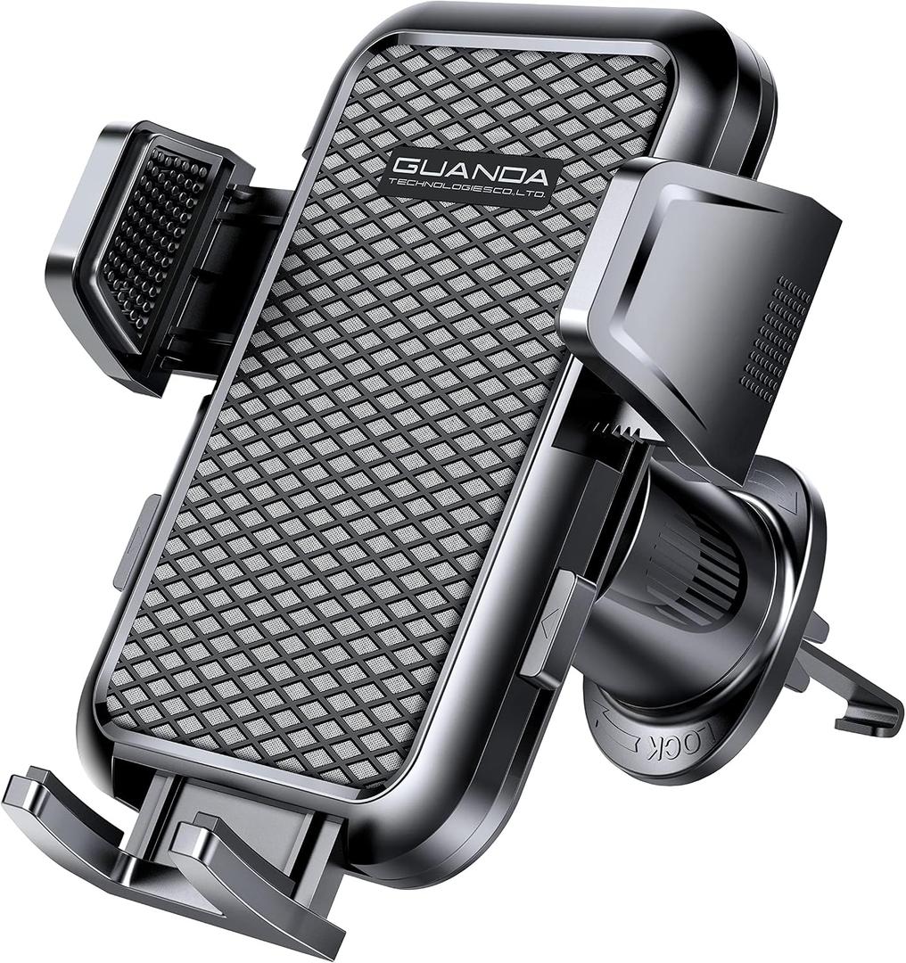 Firm-hold Air Vent Car Phone Holder for iPhone,Rotatable Universal Phone Mount with Adjustable Wide Clamp Metal Hook,Anti-vibration,Single-press Release,Heat-resistant,(Upgrade Hook Clip Never Shake)