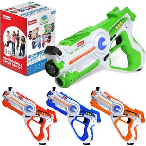 Kidzlane - Rechargeable Laser Tag Guns Set of 4 - High-Tech Infrared Laser Tag for Kids and Adults with Realistic Sounds, Vibrations and LED Lights - 4-Team Multiplayer Game