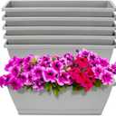 Window Box Planter, 6 Packs 17 Inches Rectangle Planters Box with Drainage Holes and Trays, Vegetable Planters for Windowsill Patio Garden Home Decor Porch Yard Light Gray