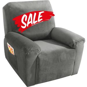 MAXIJIN Velvet 4 Piece Recliner Cover Stretch Plush Soft Cover for Chair Thick Soft Recliner Slipcover Separate Chair Cover with Side Pocket (Recliner, Gray) (Grey)