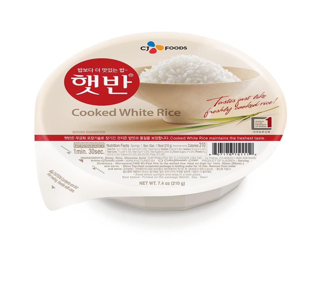 CJ Rice Cooked White Hetbahn, Gluten-Free & Vegan, Instant & Microwaveable, 7.4 Oz, 12 Count (EXP 05/12/27)
