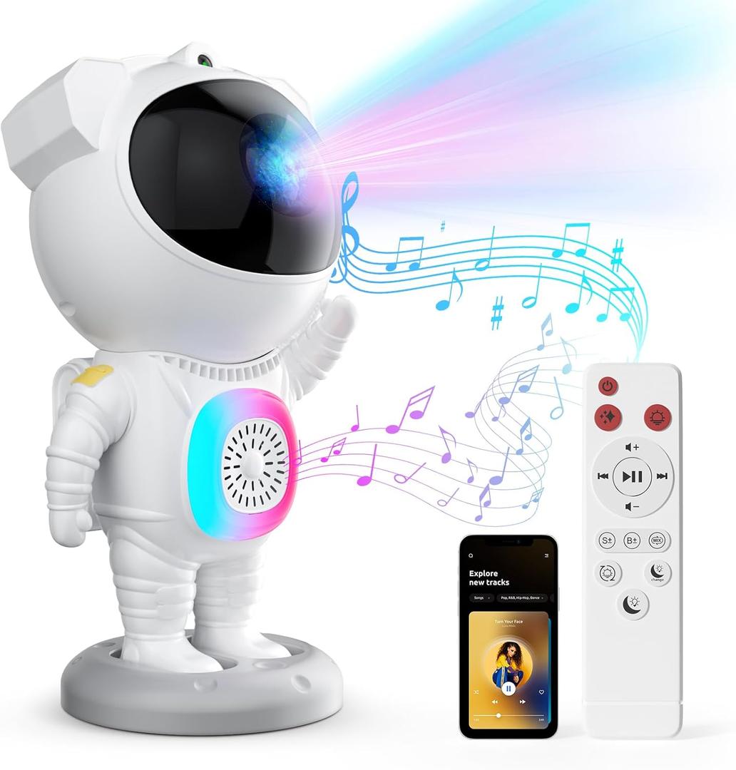 Astronaut Galaxy Projector,Space Projector,with Bluetooth Speaker and Remote Control,360 Adjustable Angle,Spaceman Star Kids Night Light, for Bedroom Ceiling Adult Birthday Valentine's Day (White)