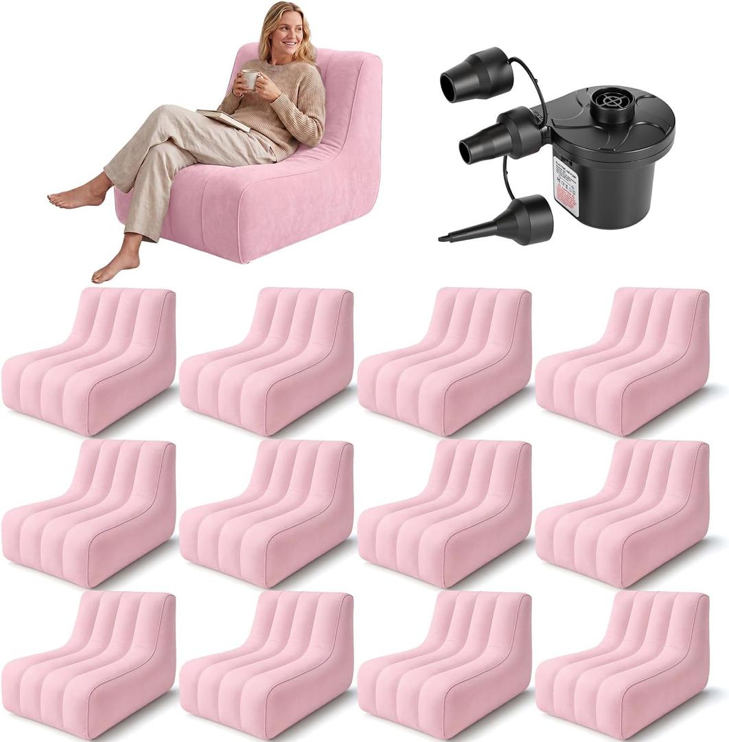 12 Pcs Inflatable Chairs Blow up Couch with Pump,Pink, 33.46 x 23.62 x 25.20 inches