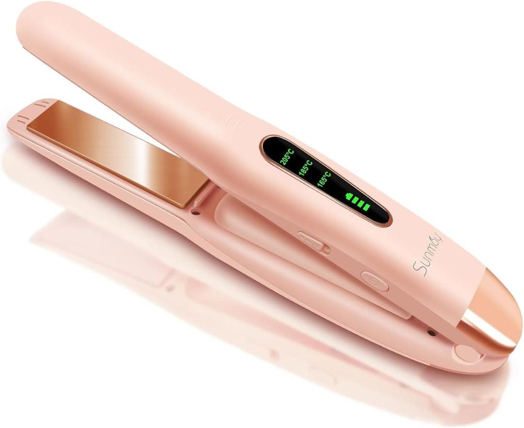 SUNMAY Cordless Hair Straightener, Titanium Portable Straightener for Travel, Dual Voltage Cordless Flat Iron Hair Straightener 2 in 1 with Comb & Clip for Women, Heat-up in Seconds, USB-C Fast Charge, Pink