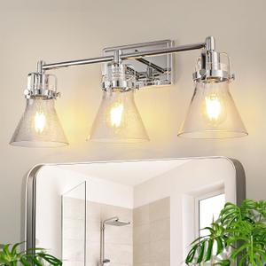 DORESshop 3-Light Chrome Bathroom Vanity Light - Transitional Design with Opal Glass Shades