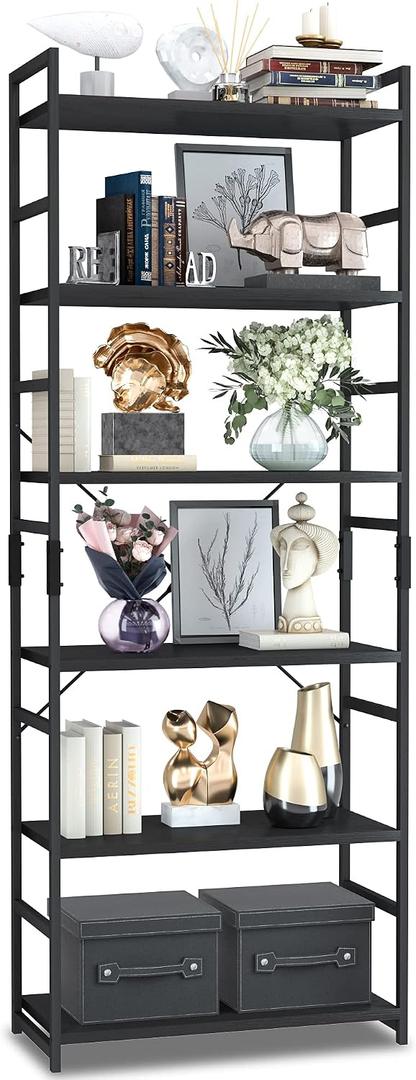 NUMENN 6 Tier Bookshelf, Tall Bookcase Shelf Storage Organizer, Modern Book Shelf for Bedroom, Living Room and Home Office, Black