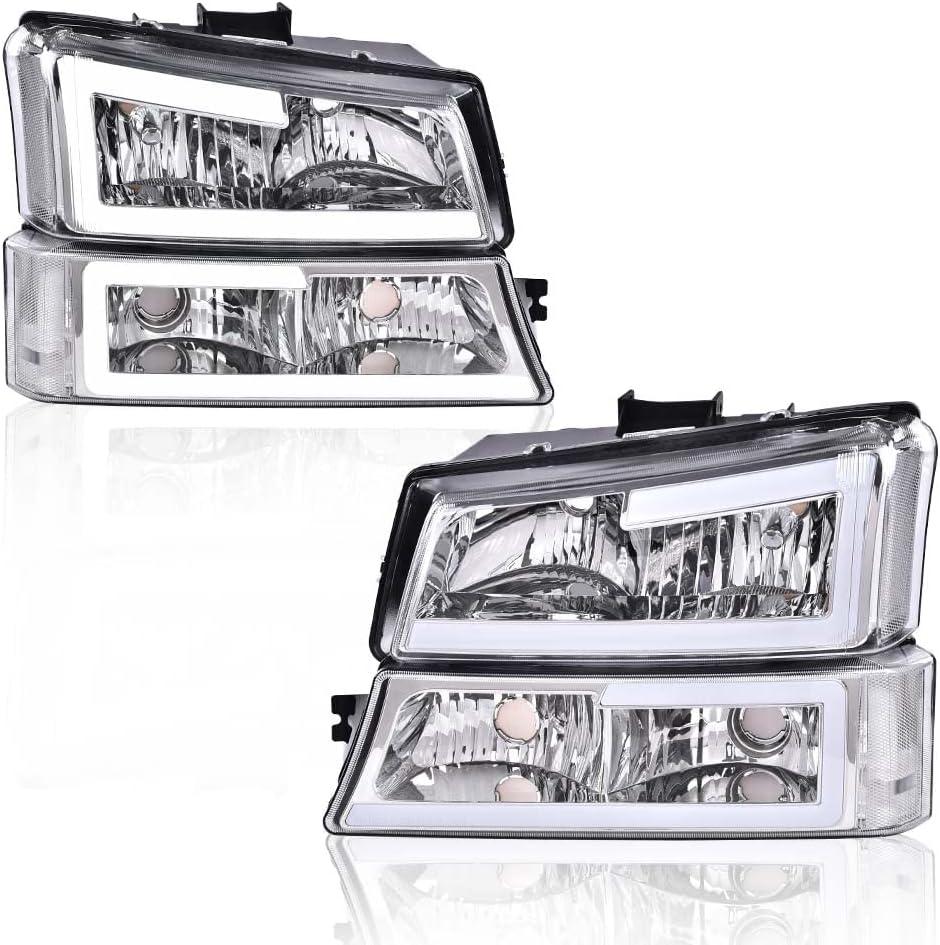 CHEDA Chrome Headlight Assembly Fit 2003-2007 Chevy Silverado Avalanche | Clear Corner Left And Right Headlamp Replacement Faros Conjunto De Faros for Pickup Front Lighting