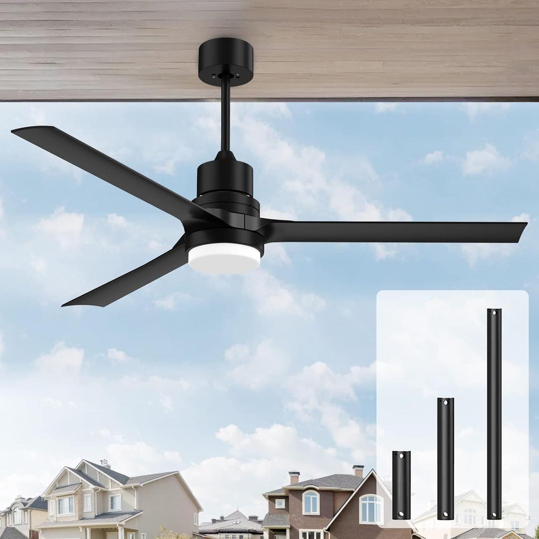 Outdoor Ceiling Fan with Lights: 60 inch Black Ceiling Fan with Remote Fan for Bedroom 6 Speeds Modern Fan with Reversible DC Motor for Patio Bedroom Living Room (60-inch, Black)