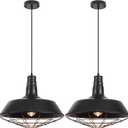 Black Farmhouse Pendant Light, 18.1 Inch Large Pendant Lights Kitchen Island, Industrial Pendant Light with Wire Cage, Barn Light 2 Pack, Island Pendant Lights for Kitchen Barn Dining Room