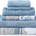 Modern Threads 6 Piece Set, 2 Bath Towels, 2 Hand Towels, 2 Washcloths Yarn Dyed Jacquard/Solid Towel Set Ophelia Blue